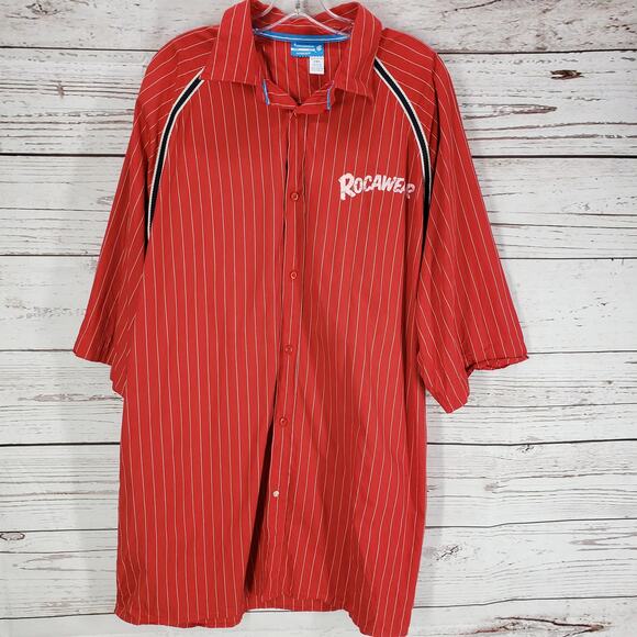 Roca Wear  Red Pinstripe  100%Cotton Button Up Short Sleeve Shirt Size 2XL - Picture 1 of 14